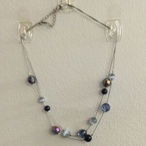 2/$15 Item 3 Necklace double strand 18 inch silver tone chain with blue beads